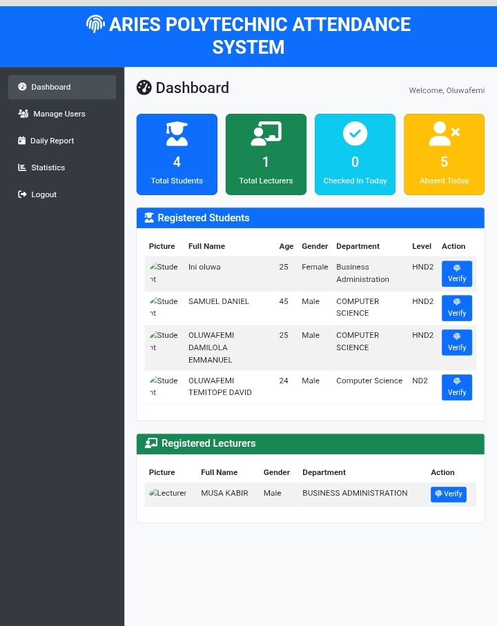 Attendance System Screenshot